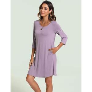 Chemise de nuit personnalisée pour femme, manches 3/4, col rond, avec poches, en viscose de bambou - Product Image 3