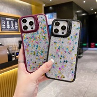 Coque de téléphone portable en acrylique liquide scintillant avec support pour appareil photo, design féminin, accessoires de protection arrière pour 11 12 13 14 15 16 17 18 Pro Max