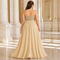 Robe de soirée élégante en mousseline de soie à sequins, bustier, taille empire, coupe trapèze, grande taille, vente en gros