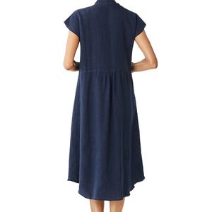 Vestidos Midi de Algodón y Lino para Mujer, al por Mayor, Personalizados, OEM, de Alta Calidad, con Cuello Alto, Bolsillos y Cierre de Botón - Product Image 2