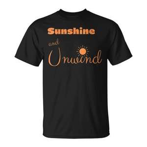 Sunshine And Unwind Camiseta de verano para mujer, manga corta, cuello redondo, estampado digital, diseño relajante de playa - Product Image 1