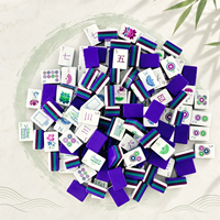 Ensemble de Mahjong Premium en Acrylique à 4 Couches, 160 Pièces, Tuiles de Mahjong de Taille Américaine à Rayures Violette et Verte pour le Divertissement à Domicile