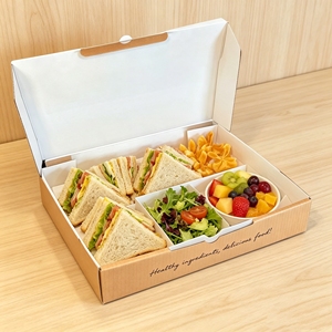 Boîtes à emporter en papier de qualité alimentaire avec logo personnalisé, vente en gros pour restaurants et boulangeries, adaptées aux sushis, aux biscuits et aux pâtisseries avec emplacement pour la sauce - Product Image 5
