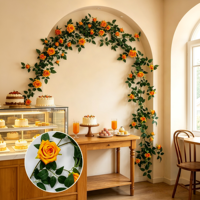 Rangkaian Bunga Mawar Jeruk Tangerine 1,25M 22 Bunga, Bunga Sutra Buatan untuk Dekorasi Toko Kue, Latar Belakang Fotografi