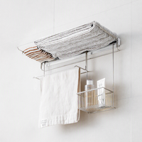 Porte-serviettes télescopique en acier inoxydable, fixation murale sans perçage, étagère à serviettes réglable pour salle de bain, toilettes, rangement
