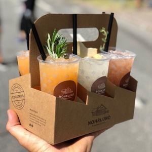 Custom Printed Beverage Takeaway 2 4 6 Pack Coffee <b>Cup</b> Drink to Go Corrugated Kraft Paper Carrier with Portable Handle Holder - Product Image 1