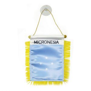 Bandera de satén personalizada de Micronesia para coche, mini bandera con borlas amarillas - Product Image 1