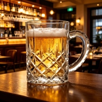Chope à bière en verre taillé diamant et à motif d'hameçon vertical de 200 ml, chope vintage en cristal gaufré avec poignée pour bière, café, jus et décoration de bar