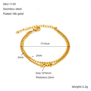 18k <strong>Gold</strong> Women's LOVE Hand Chain Fashionable Double-Layered Stainless Steel <strong>Beads</strong> Trendy Palm <strong>Design</strong> Twist Chain Bracelet - Product Image 6