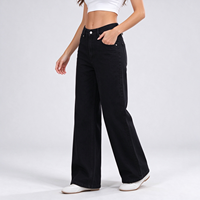Jean droit noir taille mi-haute pour femme, coupe cintrée, idéal pour les nouvelles lignes classiques de l'hiver pour le trajet domicile-travail