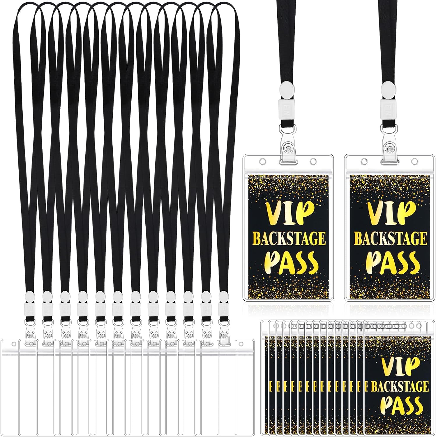 Custom Semi RigID Event Staff Backstage Passes Lanyard Vip Passes ID Card Holder With Black Breakaway Nylon Lanyard