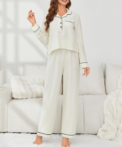 Oem elegante <span class=keywords><strong>pigiama</strong></span> da <span class=keywords><strong>donna</strong></span> in Chiffon lungo personalizzato crêpe Loungewear bordino collo anteriore morbido crêpe Chiffon <span class=keywords><strong>pigiama</strong></span> da <span class=keywords><strong>donna</strong></span> - Product Image 3
