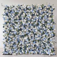 Künstliche Blau-Weiße Rosen-Hortensien-Blumenwand 5D Stoff-Rollup Blumen-Hintergrund für Hochzeit Geburtstag Party Fotobox Dekoration