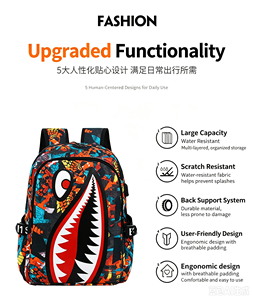 Shark Print Student Backpack Waterproof <b>School</b> <b>Bag</b> Cartoon Bookbag with Pencil Case and <b>Tote</b> <b>Bag</b> for Teens - Product Image 5