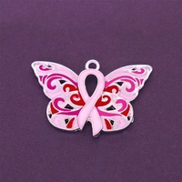 Nouveau design de fabrication de bijoux, pendentif en émail rose en forme de papillon, charme en forme d'animal, ruban de sensibilisation, bijoux contre le cancer du sein