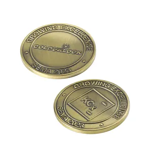 Kustom logo 3D campuran seng mati cor emas antik disikat efek logam tantangan koin souvenir