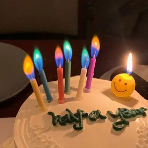 Красочная свеча с пламенем, десерт, выпечка, торт, для вечеринки, креативная безопасная свеча, радуга, день рождения, красочная свеча с пламенем