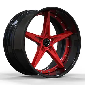 Gloss Black and Red Face Staggered 20 and 21inch 2-PC Custom Forged Rims For 2005 E60