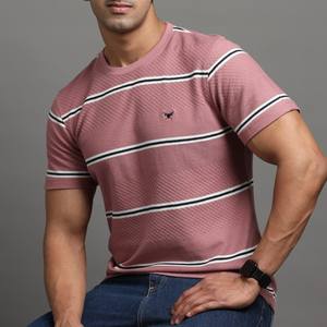 Logotipo personalizado de alta calidad de manga corta Camiseta 100% algodón a rayas para hombre cuello redondo Regular Fit camiseta Unisex - Product Image 4