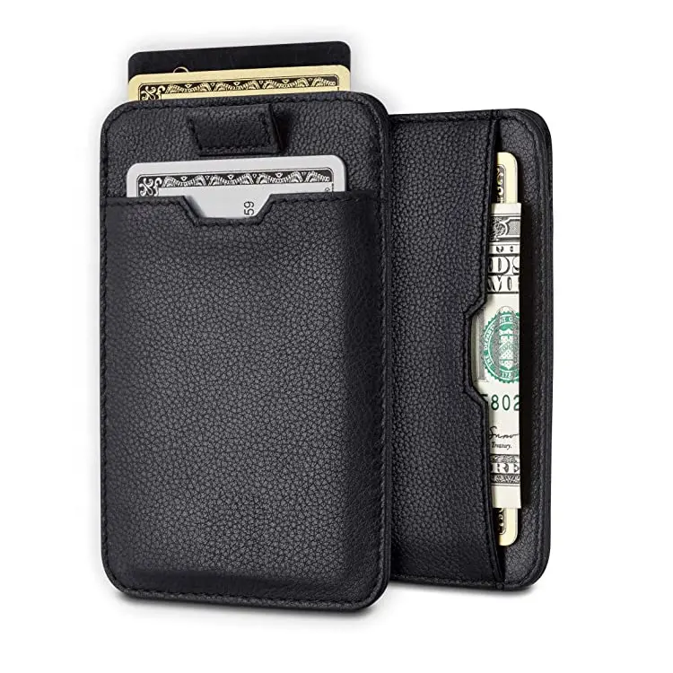 Handmade Men Slim RFID Blocking Card Holder Men Pull Tab Carbon Fiber Leather Credit Card Holder Wallet