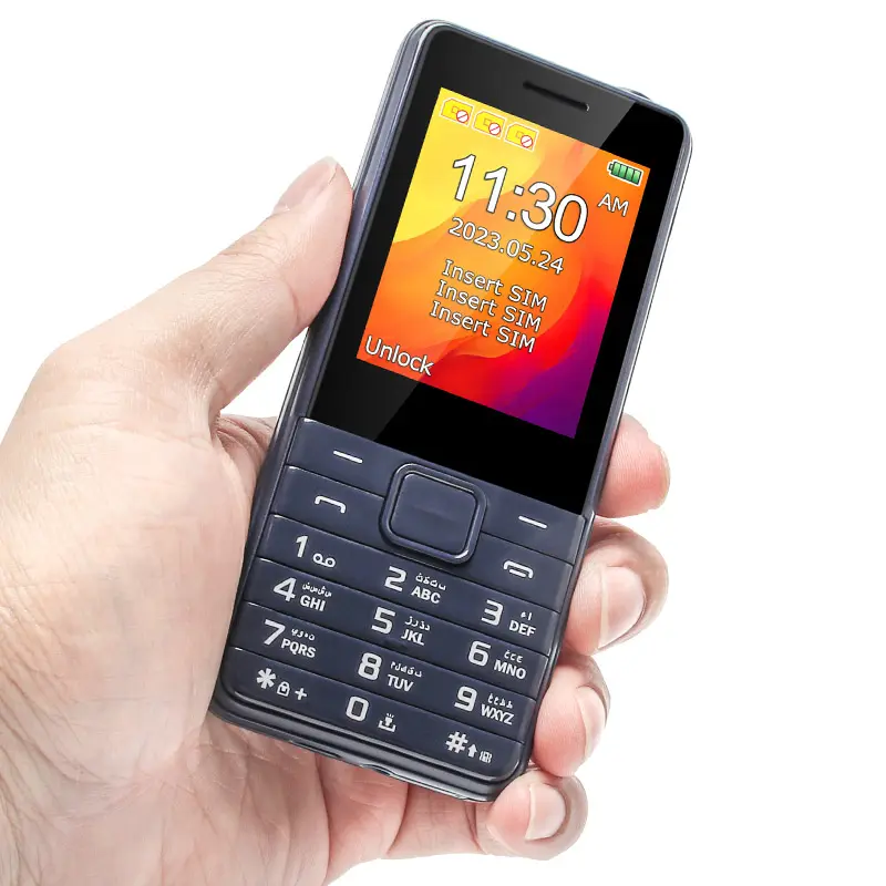 저렴한 3 SIM 카드 키패드 휴대 전화 2.4 인치 디스플레이 25BI 1800mAh 배터리 2G GSM 잠금 해제 휴대 전화