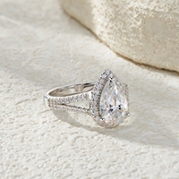 Bague en argent sterling S925 avec moissanite taille poire, halo et pavé, pour femme