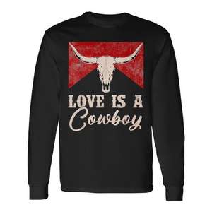Love Is A Cowboy Western <b>Bull</b> <b>Skull</b> Retro Long Sleeve T-Shirt - Product Image 1