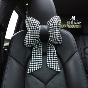 Houndstooth Bow Car Headrest Neck Support Pillow U Shape Ergonomic Lumbar Cushion For All Seasons General Use - Product Image 2
