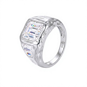 แหวนเงินแท้ S925 ประดับมอสซาไนต์ทรง Asscher ตัดแบบ Bezel Set รูปทรงเรขาคณิต แหวนค็อกเทลสำหรับทุกเพศ เหมาะสำหรับเป็นแหวนหมั้นหรือแหวนแสดงความรัก - Product Image 3