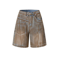 Short en jean rétro américain délavé à l'eau avec design réversible avant-arrière pour homme, coupe ample, idéal pour l'été