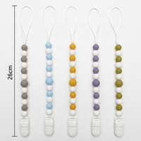 Nouvelle attache-sucette pour bébé avec perles de silicone à mâcher, support de dentition, sans BPA, anti-perte, chaîne en silicone pliable et élancée, 2-4 ans