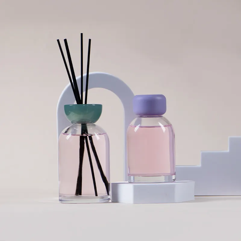 Frascos de vidro personalizados 250ml, frascos de vidro difusor de fragrância transparente aroma com cobertura de plástico