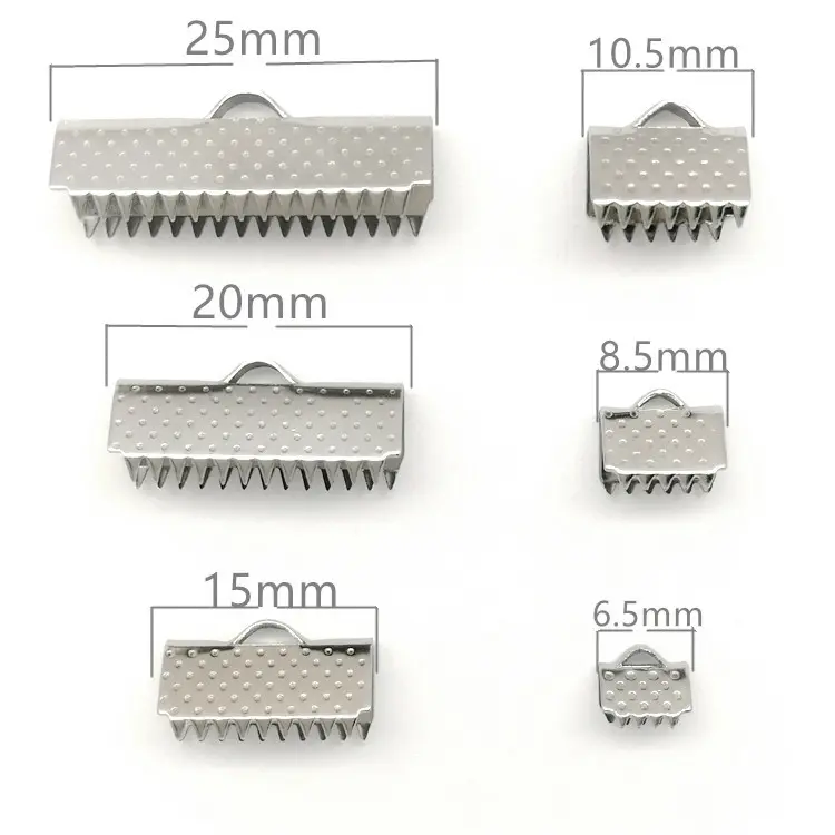 Breite 6,5mm bis 25mm China Factory Großhandel Edelstahl End clips Kappen für flache Leder Gummis chnur