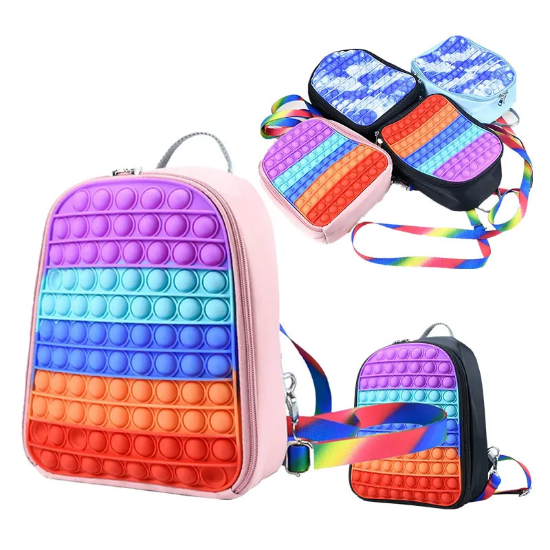 Itme Poppets kabarcık Fidget duyusal oyuncak sırt çantası çanta gökkuşağı silikon Fidget çanta okul Pop çantası çocuklar için anksiyete stres giderici