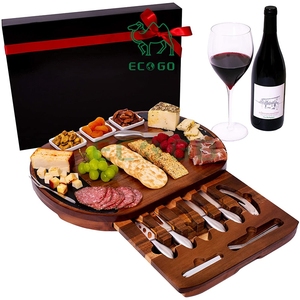 Ensemble de grande planche à charcuterie ronde en bois d'acacia, plateau à fromage et couteau de 20 pièces à offrir, plateau de service pour mariage et vacances - Product Image 6