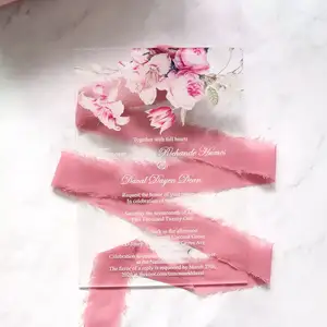 5*7 pouces Invitations de mariage acryliques transparentes rectangulaires transparentes avec des cartes d'invitation d'anniversaire de fleur d'impression d'aquarelle