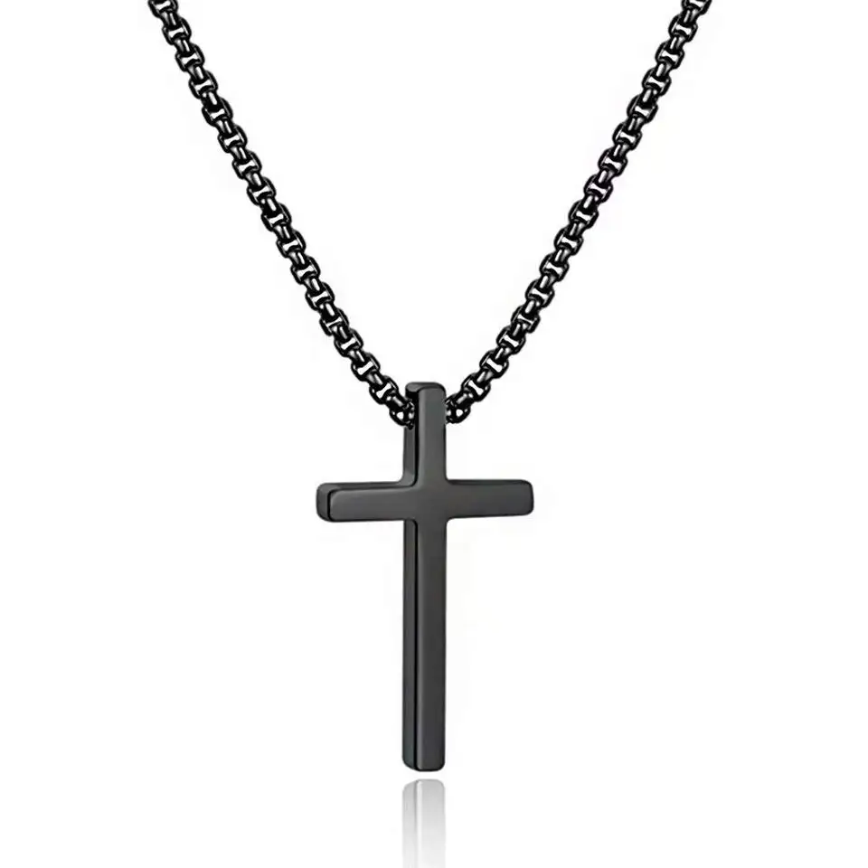 Hot selling Silver Black Gold Stainless Steel Prayer Cross Pendant Chain Necklace for Men Chain