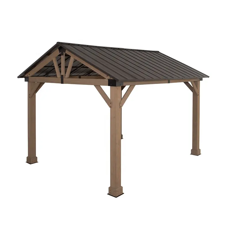 Gazebo de madera de techo doble de acero galvanizado con marco de cedro para exteriores de 10x12 pies para patio trasero