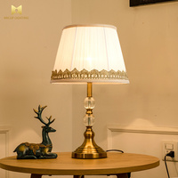 Luxe européen cristal moderne or + blanc abat-jour LED télécommande chambre lampe de Table de chevet Simple créatif hôtel décoratif