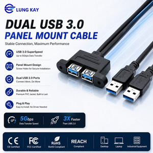 สายต่อพ่วงแบบยึดแผงวงจร USB 3.0 แบบคู่ ยี่ห้อ Lung Kay พร้อมรูยึดสกรู ความเร็วสูง 5Gbps สายต่อ USB 3.0 แบบตัวผู้-ตัวเมีย - Product Image 1