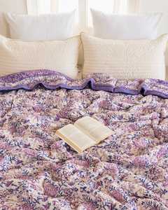 Hand Block Printed Purple Cotton <b>Quilt</b> Reversible Jaipuri Razai King Size Comforter Indian <b>Bedding</b> - Product Image 4