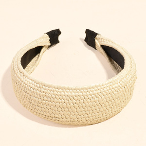 Serre-tête en plastique tressé en raphia de couleur unie, écologique, simple, élégant, <span class=keywords><strong>avec</strong></span> nœud, accessoire pour cheveux - Product Image 1