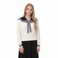 Bas quantité minimale de commande personnalisé femmes pull en tricot Jk Preppy Style col marin femmes pull en tricot à manches longues goutte épaule pull en tricot