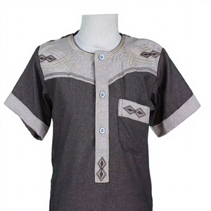 Thobe Árabe Bordado en Algodón CCY para Niño, Mangas Cortas, Ropa Musulmana Islámica, Thobes Marroquíes, Abaya con Bolsillo - Product Image 1