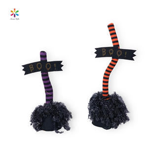 Susangifts Factory Halloween Purple <b>Orange</b> and Black Stripes Magic Broomstick With Small Lights Indoor Home Party Decoration - Product Image 1