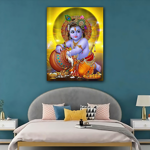 Venta al por mayor Makhan Chor Krishna impreso lienzo pintura hinduismo hogar pared decoraciones arte para sala de estar - Product Image 4