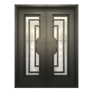 Porte d'entrée contemporaine Qifan en acier thermolaqué noir avec design géométrique en verre, style battant, fonctionnement manuel - Product Image 5