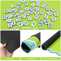 Tapis de Mahjong Vert Pomme à Motif Vague, Tapis de Mahjong Américain Bleu Saphir, Divertissement Portable