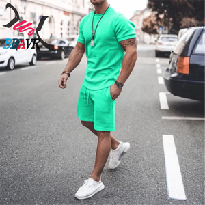 Fashion Blank Color Men's T-shirt and Short Sets Knit Jersey <b>Summer</b> Cotton t Shirt Short Sets for Men - Product Image 4