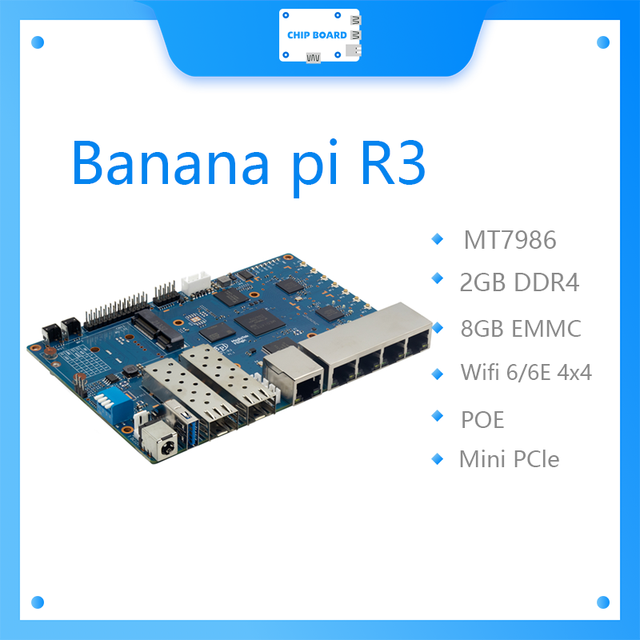 Banana Pi BPI R3 Development Board Mediatek Mt7986 Support Wi-Fi 6/6e 2.5Gbps SFP OpenWRT Open Source Smart Router Motherboard